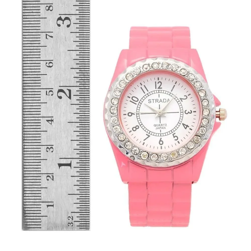 STRADA Watch Cuff Austrian Crystal Pink